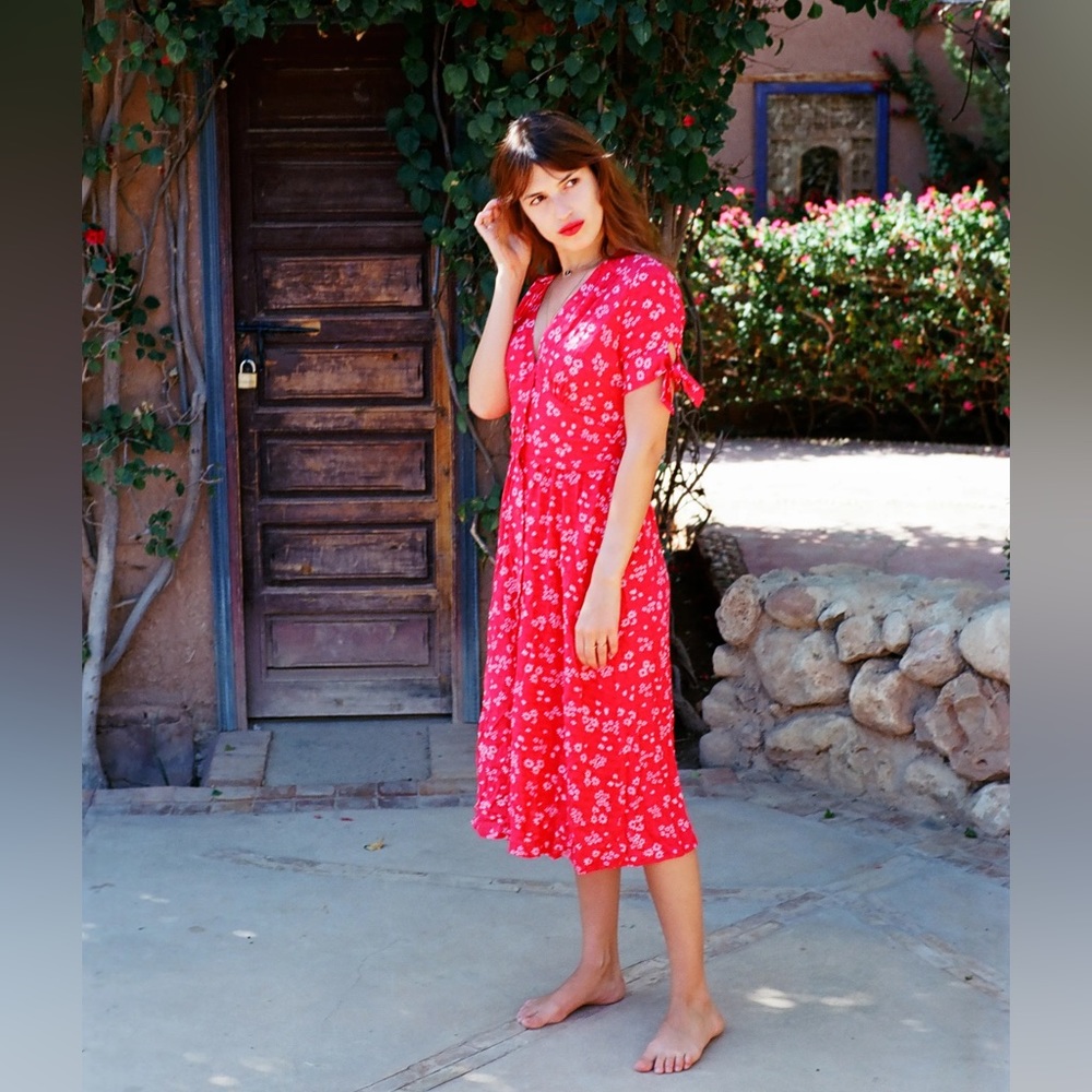 Rouje Paris Red Floral Midi Dress